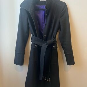 Kenneth Cole New York Black Trench Coat with Purple Lining